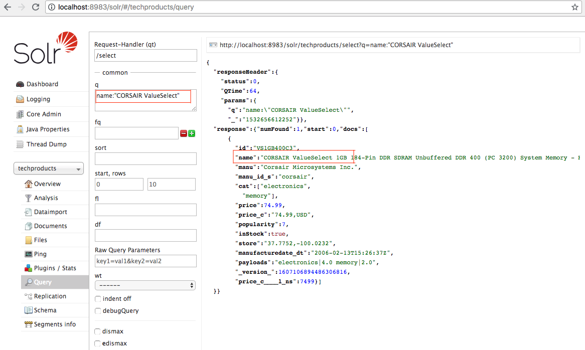 Apache Solr query results